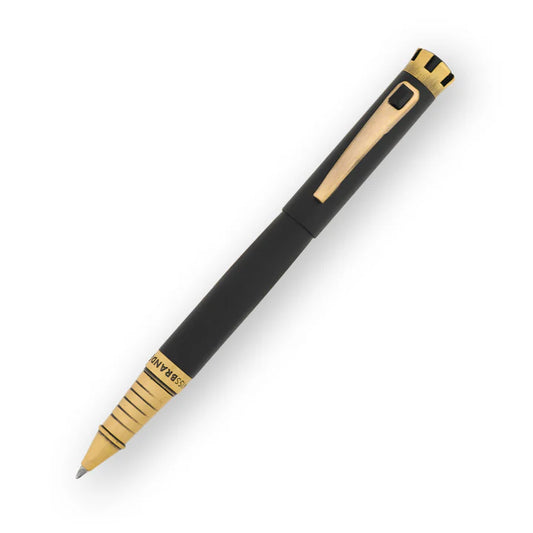 SWISSBRAND Eternia 2510 Matte black gold Rollerball Pen with black gem embedded in the gold trim