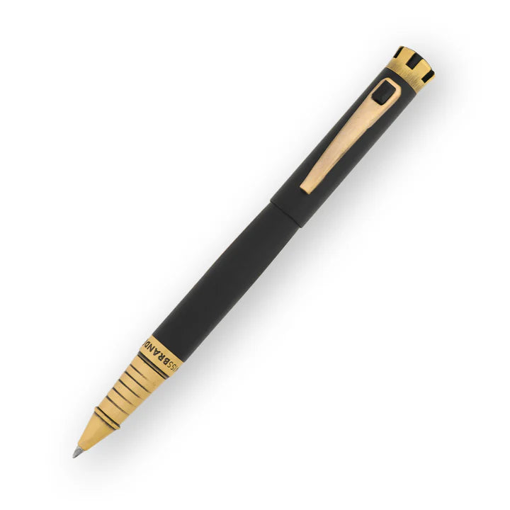 SWISSBRAND Eternia 2510 Matte black gold Rollerball Pen with black gem embedded in the gold trim