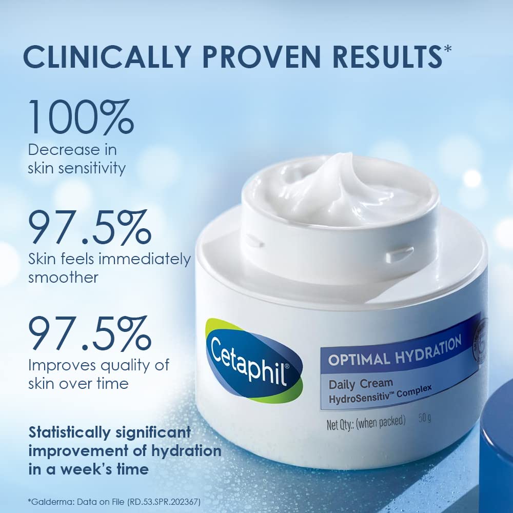 Cetaphil Optimal Hydration Daily Cream, Lightweight, Skin Barrier Protection with Hyaluronic Acid - 50 gm