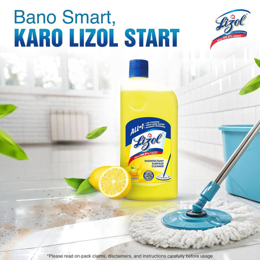 Lizol Disinfectant Surface & Floor Cleaner Liquid, Citrus - 1 Litre | Suitable for All Floor Cleaner Mops
