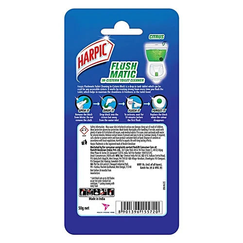 Harpic Flushmatic In-Cistern Toilet Cleaner Block, Citrus, 50 g