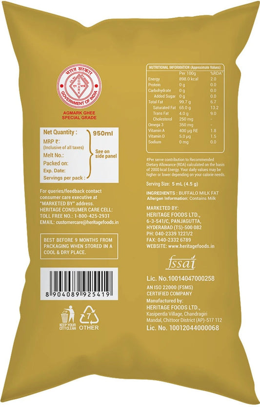 Heritage Buffalo Ghee | Premium Ghee | Authentic Buffalo Bilona Ghee | Organic Ghee - 1L