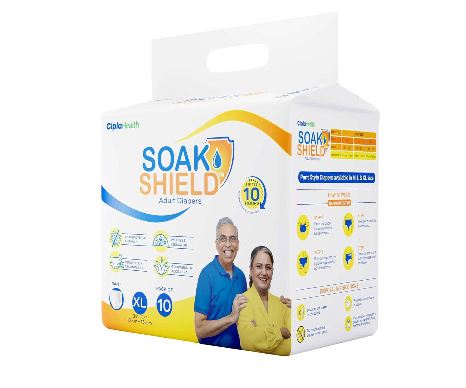 Cipla Soak Shield Premium Adult Diaper - Pant Style | Extra Large (XL) - 10 PCS