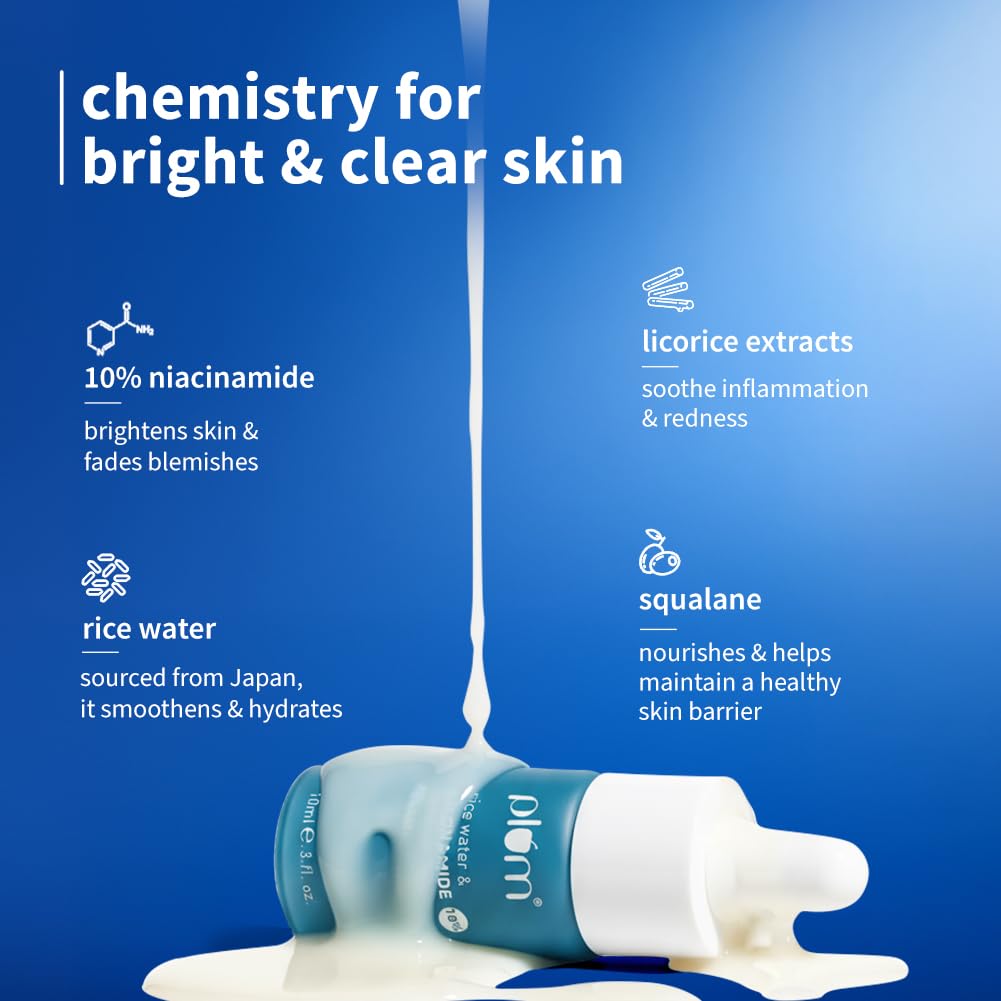 Plum Goodness 10% Niacinamide Brightening Face Serum With Rice Water - Fades Blemishes & Dark Spots, Beginner Friendly - 10 ml