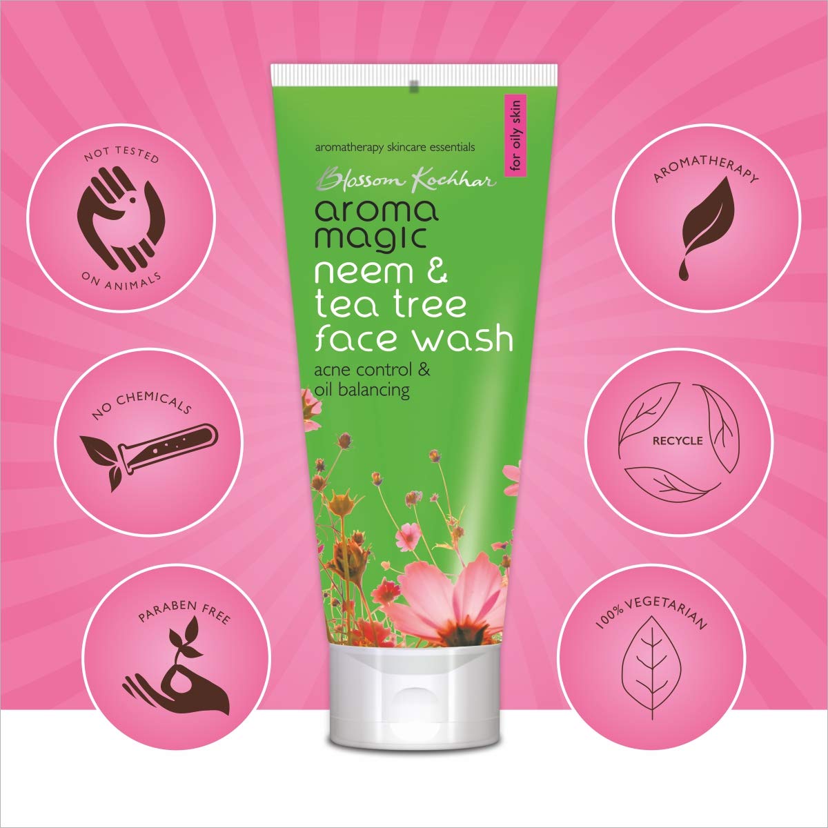 Aroma Magic Neem and Tea Tree Face Wash 100ml For Acne control scars, blemishes and skin tone