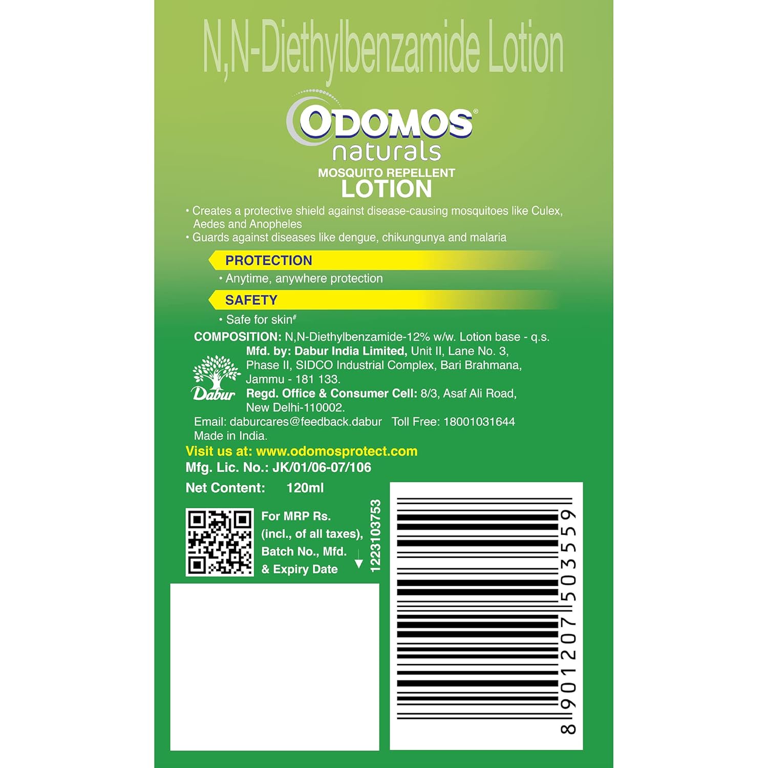 Dabur Odomos Naturals Mosquito Repellent Lotion - 120 ml