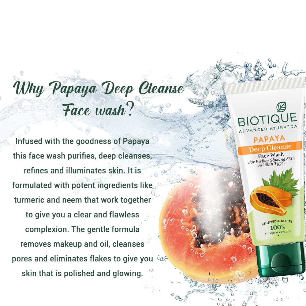 Biotique Papaya Deep Cleanse Face Wash | Gentle Exfoliation | Suitable for All Skin Types | 150ml
