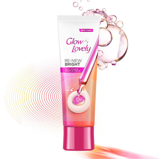 Glow and Lovely Renew Bright Multivitamin Serum in Cream | Vitamins B,C and E | Renews Skin cells |Bright and Healthy Skin | Clinically proven formula is dermatologically tested 110g