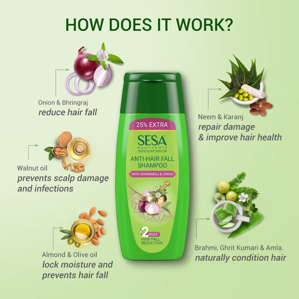 sesa Ayurvedic Anti-Hair Fall Shampoo with Bhringraj and Onion for Soft & Shiny Hair (200 ml)