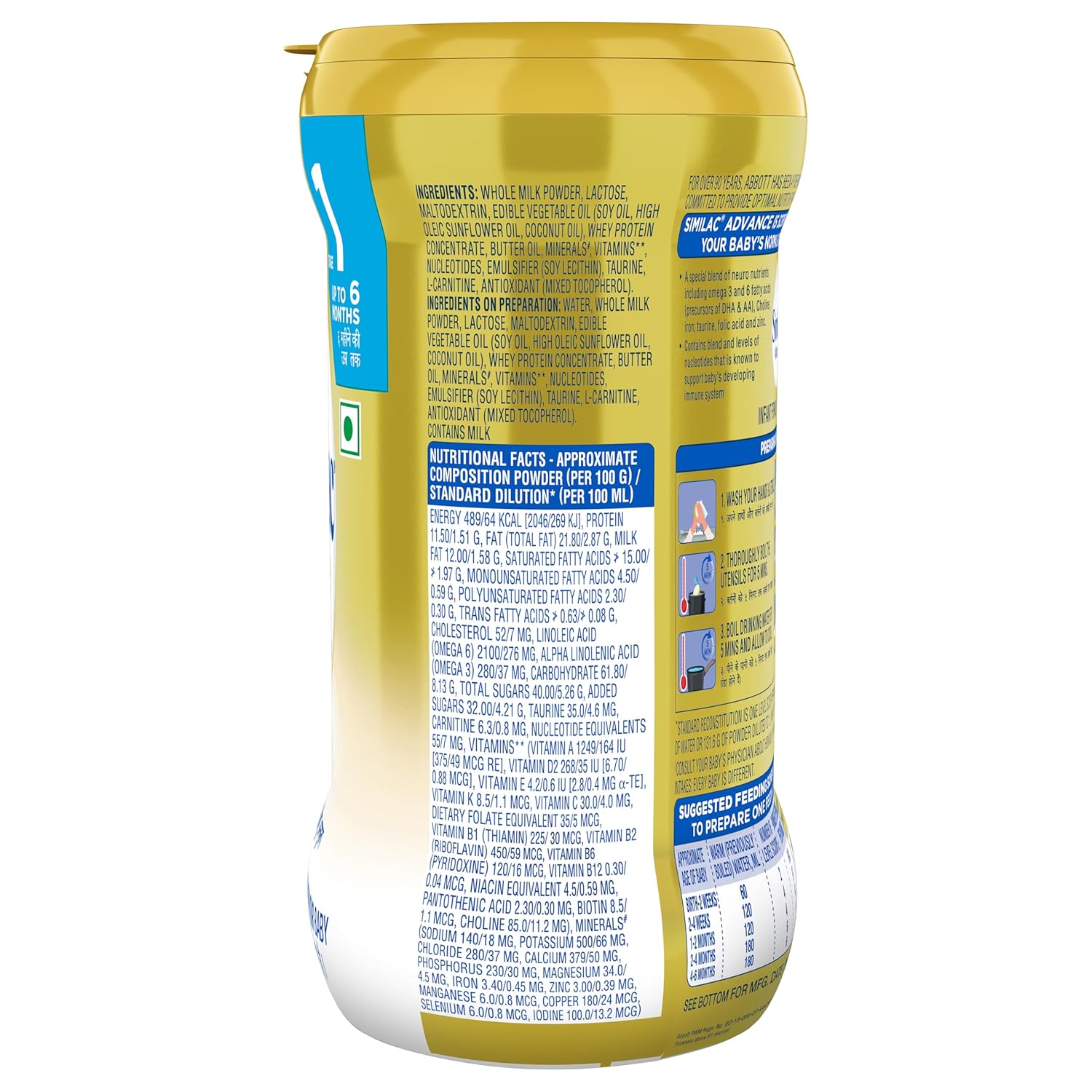 Similac Advance Stage 1 Infant Formula, Up to 6 Months, 400g Jar