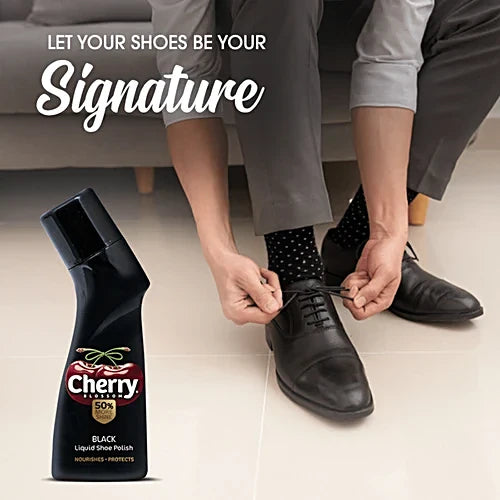 Cherry Blossom Black Liquid Shoe Polish, 75 ml