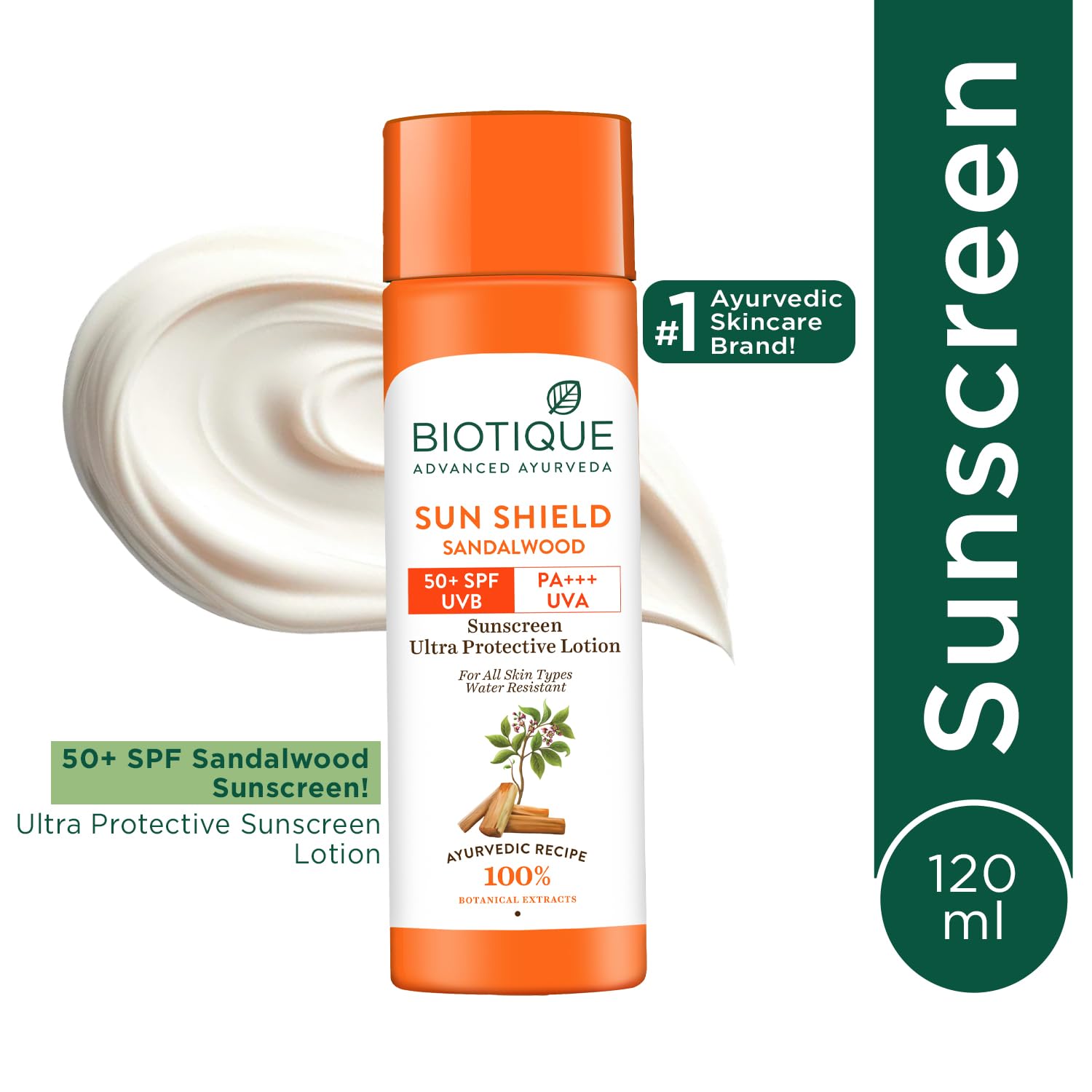 Biotique Bio Sandalwood Sunscreen Ultra Soothing Face Lotion, SPF 50+ | 120 ml