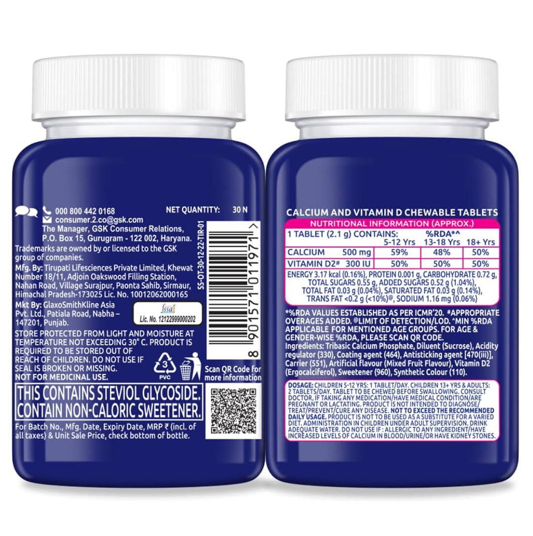 Centrum Ostocalcium Total Chewable Tablets For Women & Men | Vitamin D & Calcium Tablets To Support Strong Bones, Joints & Muscles |30 Tablets
