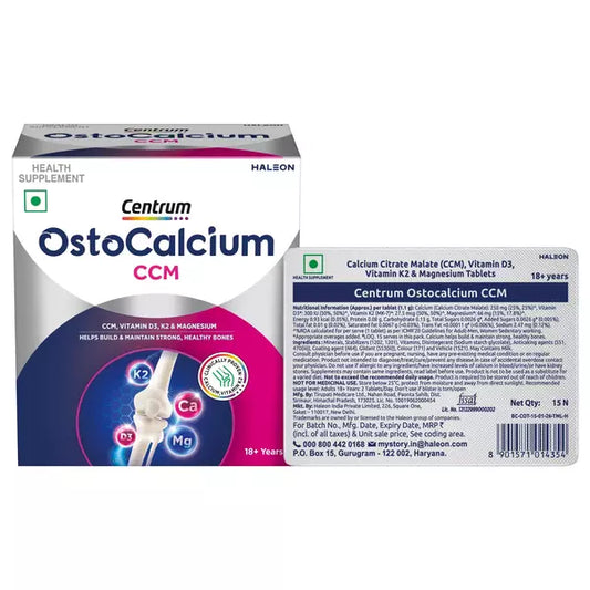 Centrum Ostocalcium CCM Tablet | Calcium Citrate Malate with Vitamin D3, K2-MK7 & Magnesium for Bone Health | 18+ years