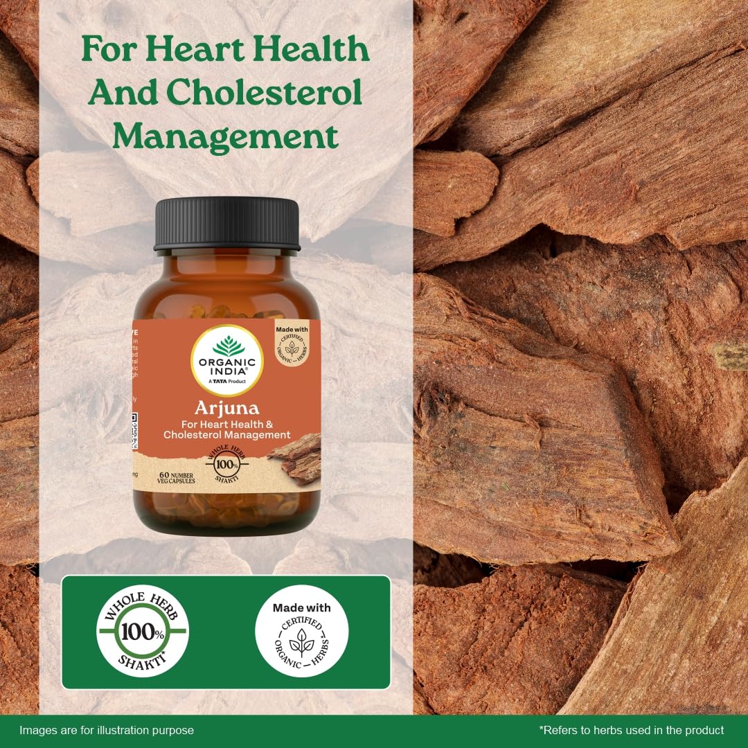 Organic India Arjuna Capsules, 60 Capsules, Supports Heart Health, Whole Herb Formula, Certified Organic, No Added Fillers or Chemicals