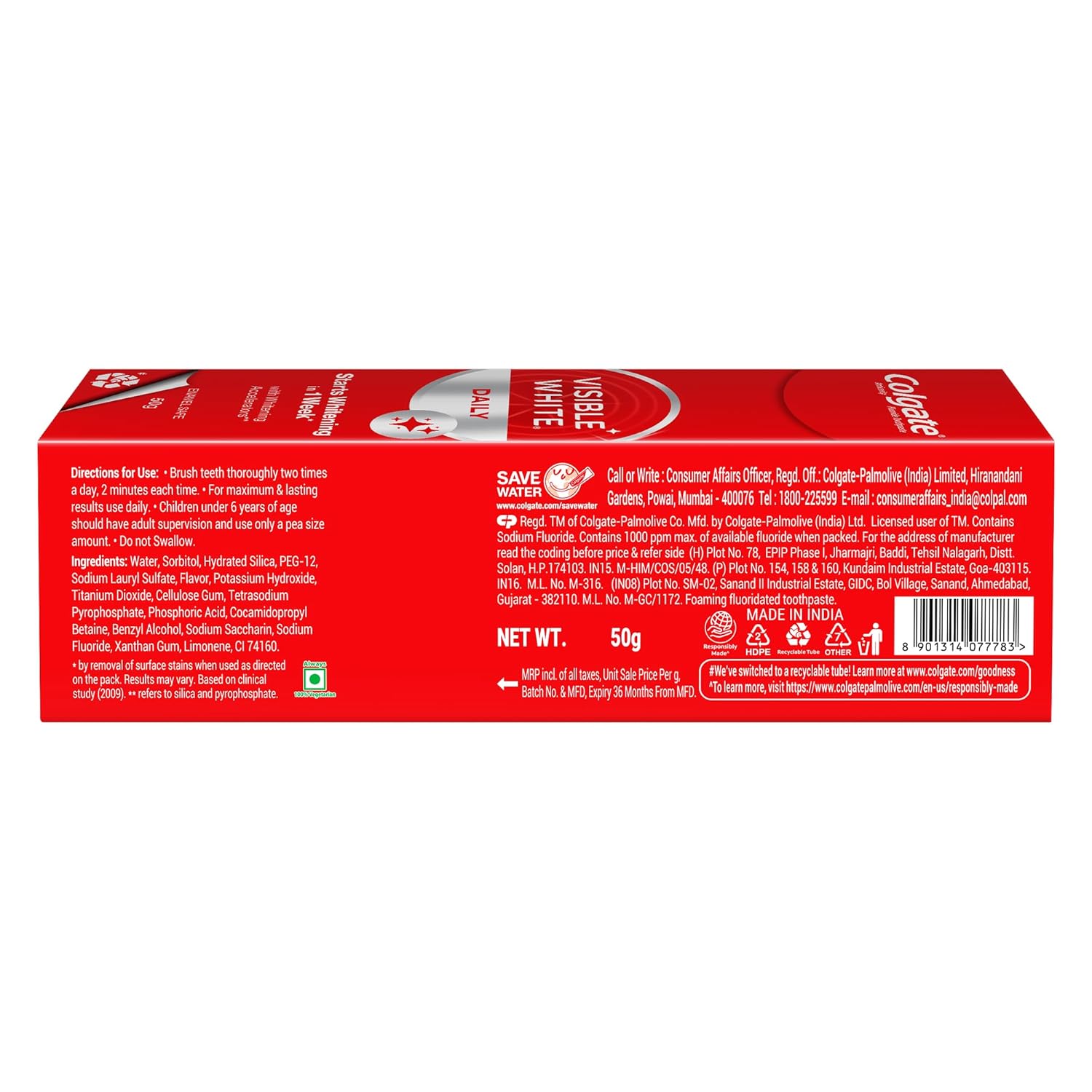 Colgate Visible White, Teeth Whitening Toothpaste, 50g (Sparkling Mint)
