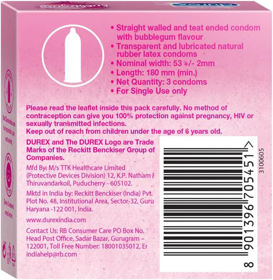 Durex Extra Thin Bubblegum Flavoured Condoms for Men-10s