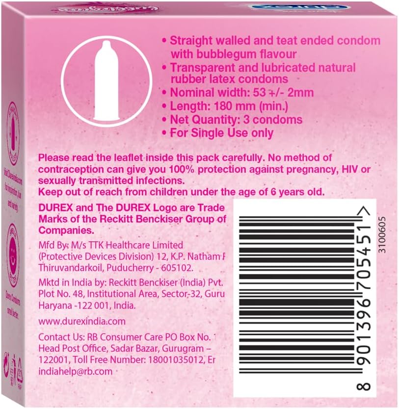 Durex Extra Thin Bubblegum Flavoured Condoms for Men-10s