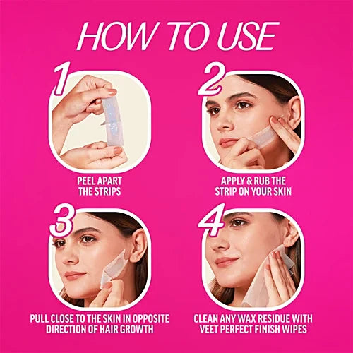 Veet Face Wax Strips For Women For Sensitive Skin, 4 pcs