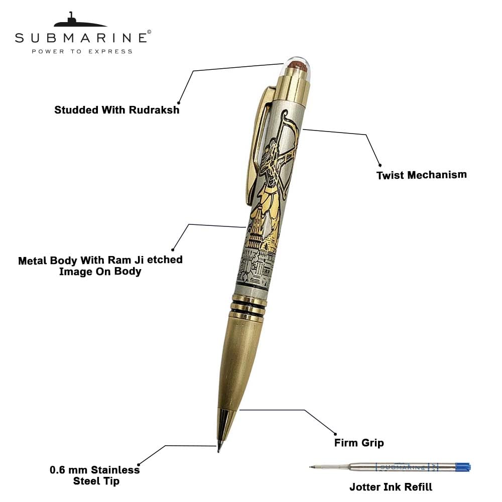 Submarine Rudraksha Series Premium Gold Color Metal Ball pen
