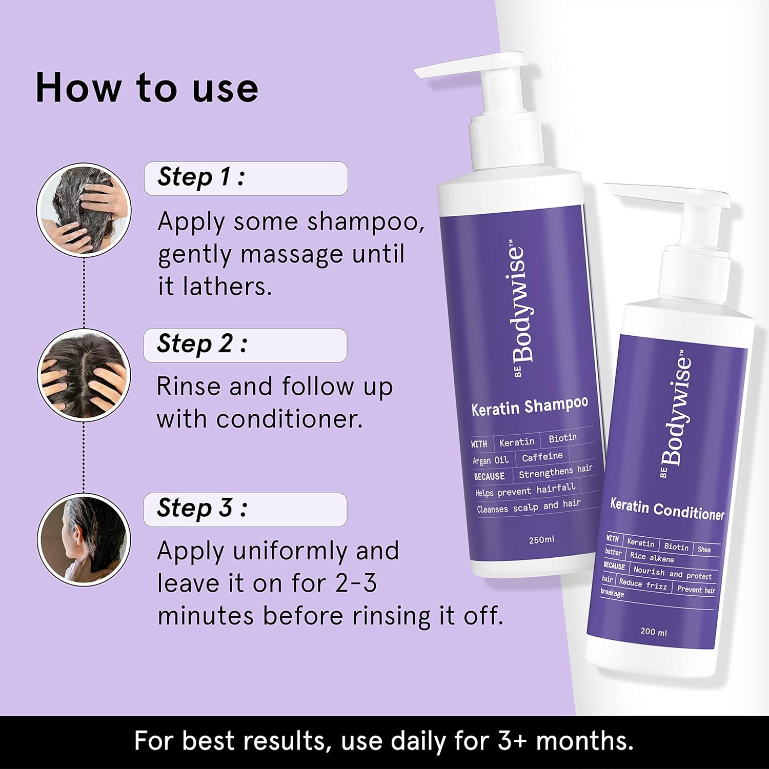 BeBodywise Keratin Hair Fall Control Shampoo - 250ml & Conditioner - 200ml