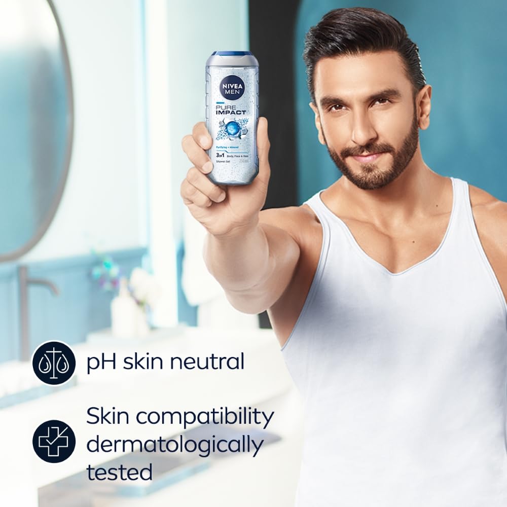 Nivea Men Pure Impact Shower Gel For Body, Face & Hair - 250 ml