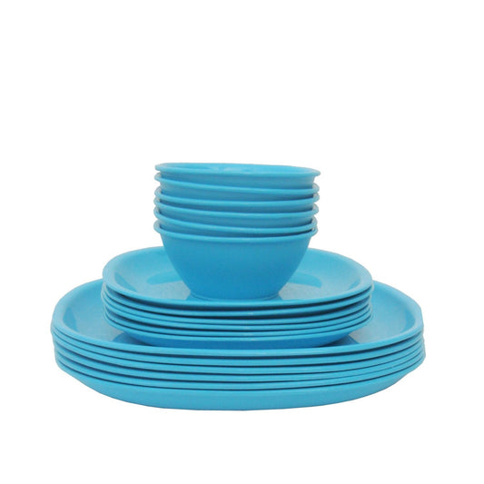 Plastic Square Plate and Bowl Set, 18-Pieces, Multicolour