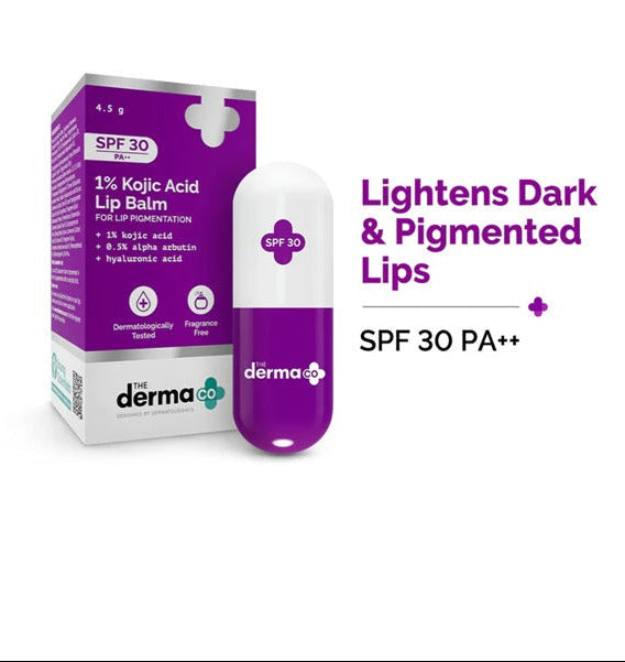 The Derma Co 1% Kojic Acid Lip Balm I With Alpha Arbutin & Hyaluronic Acid I SPF 30 PA++ 4.5 gm