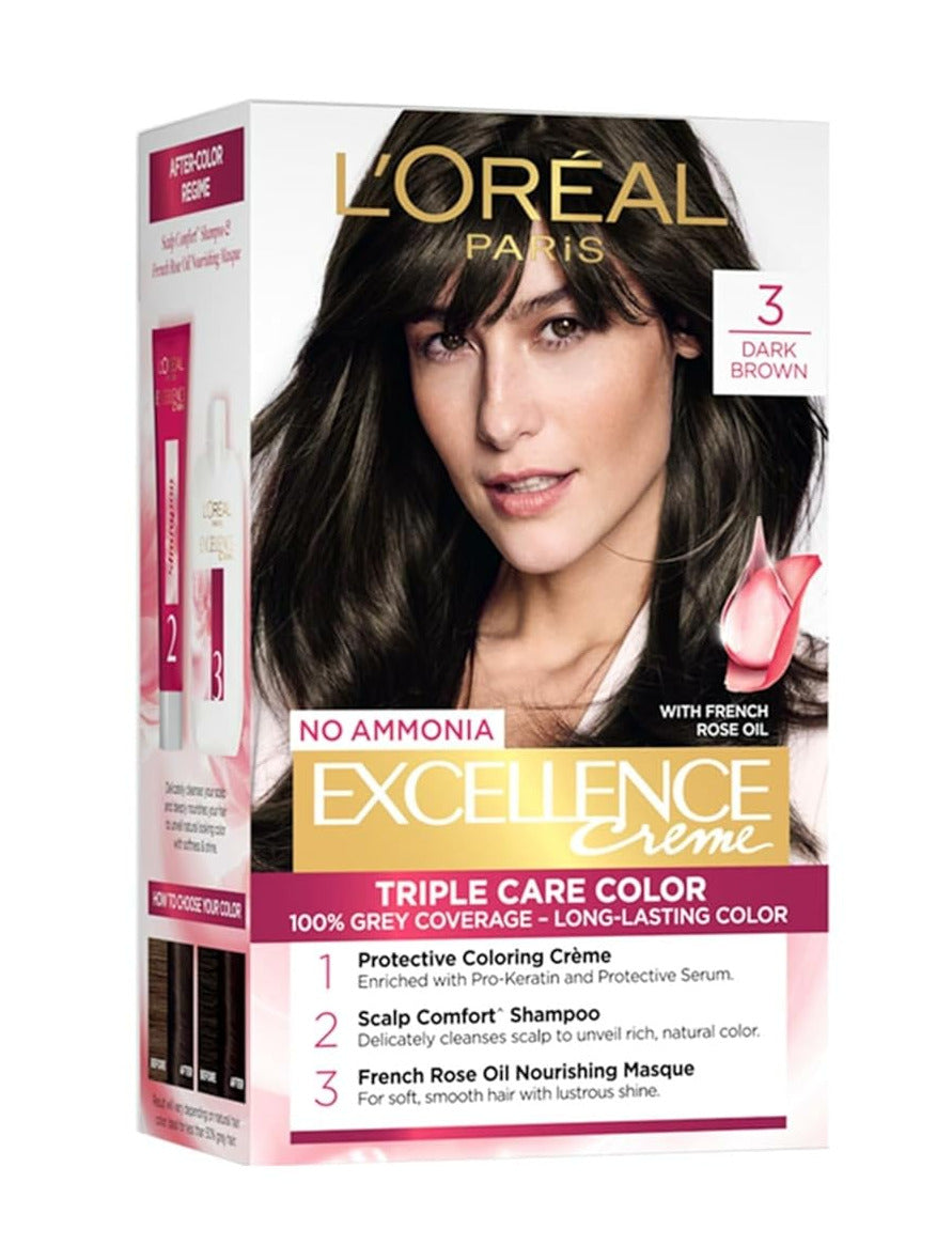 LOreal Paris Excellence Creme Hair Color  3 Dark Brown 72ml+100gm