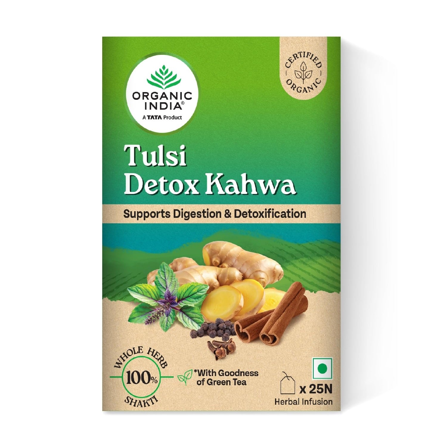 Organic India Tulsi Detox Kahwa - 25 Tea Bags, Helps Improve Digestion & Detoxification, Rich in Antioxidants