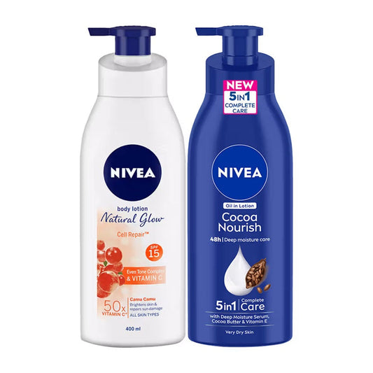 Nivea Bestseller Cocoa Nourish + Natural Glow Spf 15 Lotion Combo - 400ml + 400ml