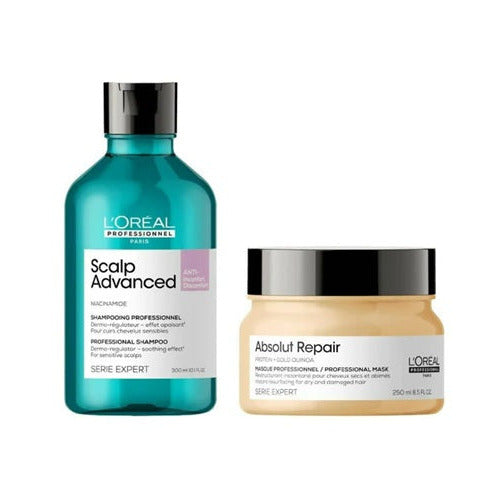 LOreal Paris Scalp Advanced Anti Discomfort Shampoo & Absolute Repair Hair Mask - Combo - 300ml + 250ml
