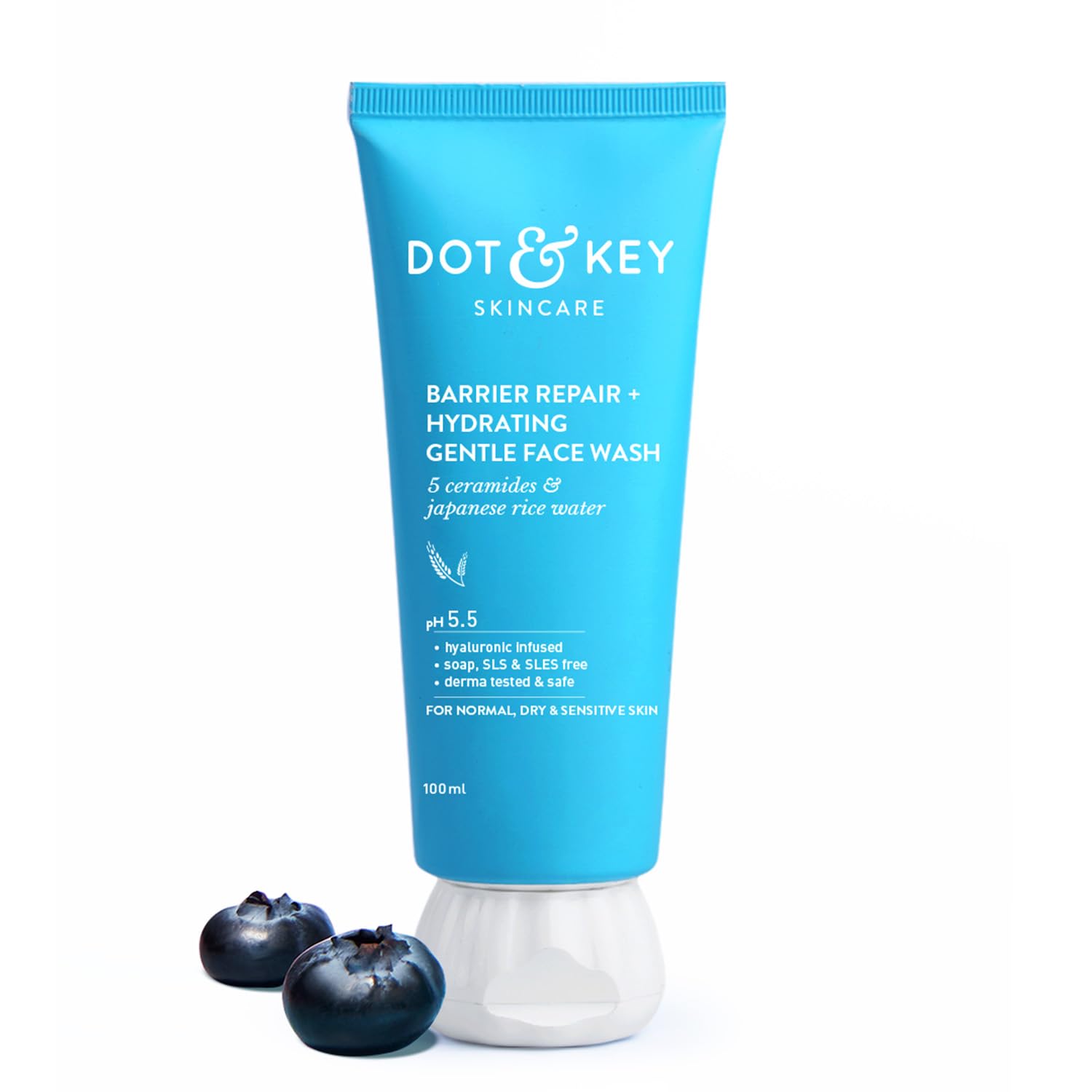 Dot & Key Barrier Repair Hydrating Gentle Face Wash For Dry, Normal & Sensitive Skin With Hyaluronic & Rice Water - 100 ml