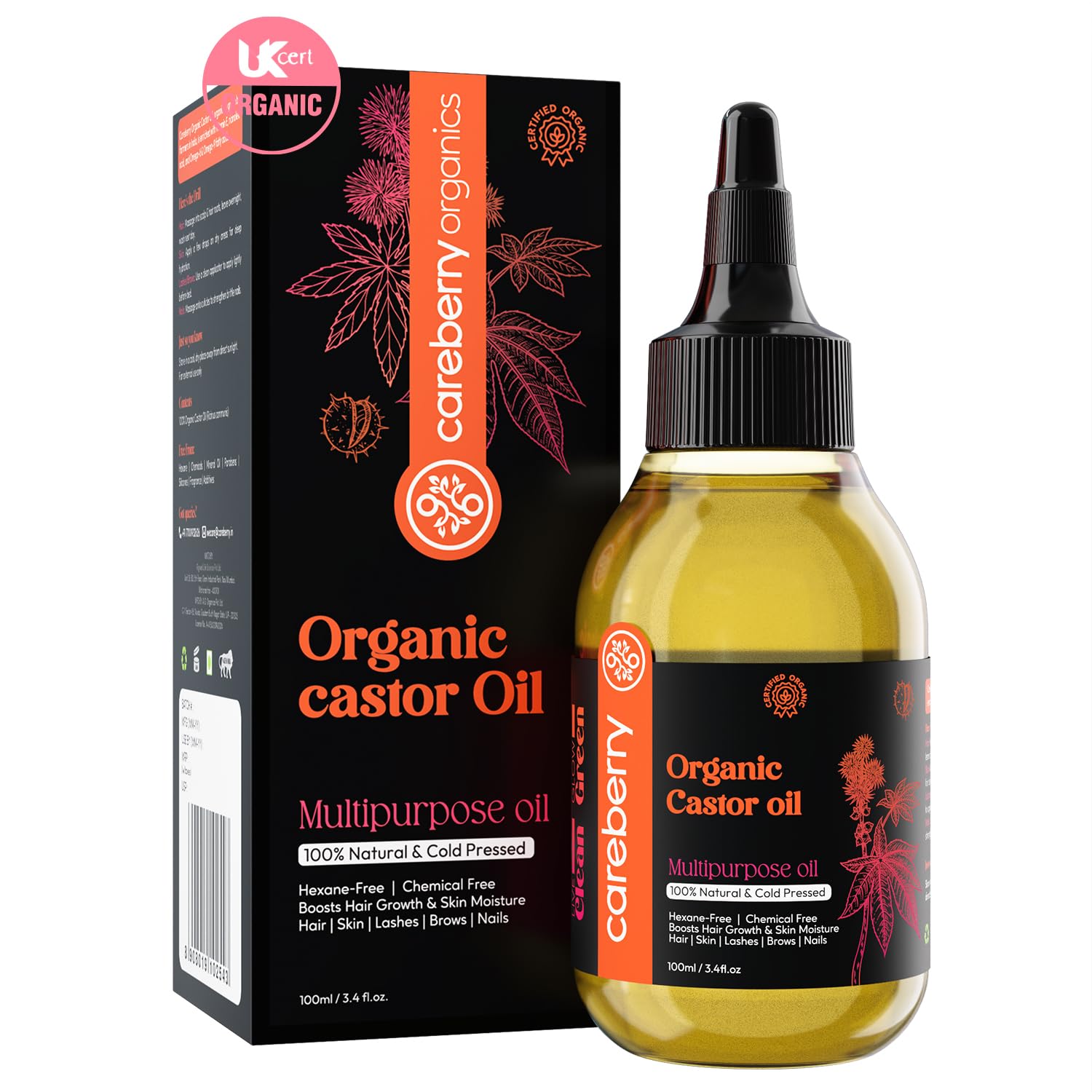 Careberry Organic Cold Pressed Castor Oil (Arandi Oil) - 200 ml