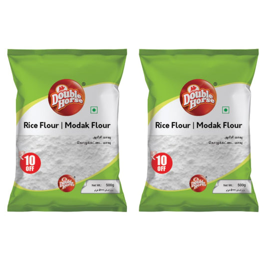 Double Horse (Modak Flour) White Rice Flour - 500 gm - Pack of 2