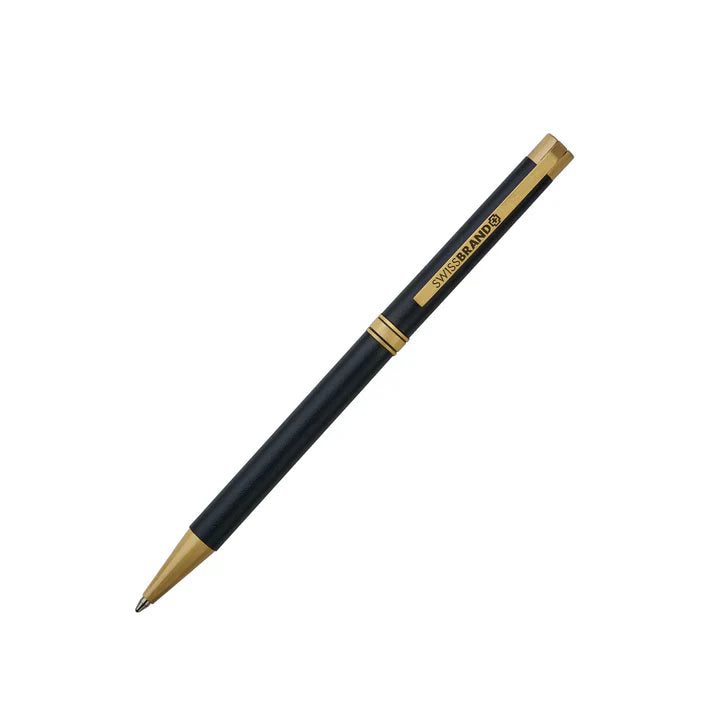 SWISSBRAND Glide 2529 Matte black gold Ballpoint Pen with gold trim.