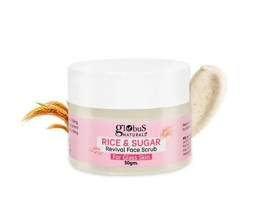 Globus Naturals Rice & Sugar Revival Face Scrub, For Korean Glass Skin - 50 gm
