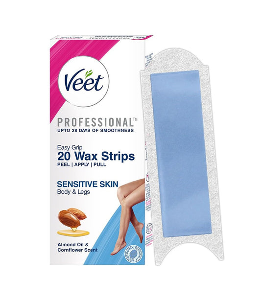 Veet Full Body Waxing Strips Kit for Sensitive Skin | 20 Pre-Coated Wax Strips & 4 Perfect Finishing Wipes