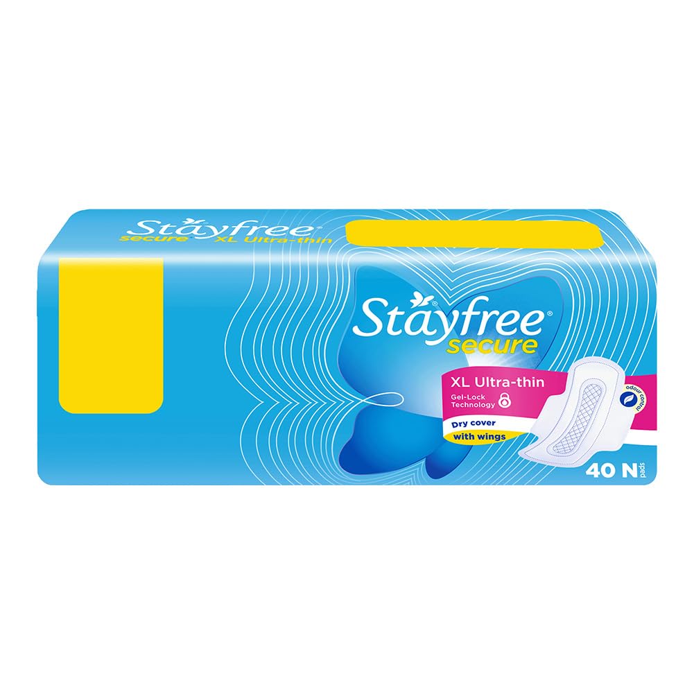 Stayfree Secure XL 40-Unit Ultra Thin Dry Cover Sanitary Pads For Women With Wings