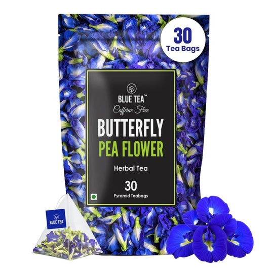 Blue Tea Butterfly Pea Herbal Tea Bags | Anti-Oxidant Rich Herbal Flower Based Caffeine Free - No Preservatives | Detox Tea Natural Premium Herbal Tea - 30 Teabags