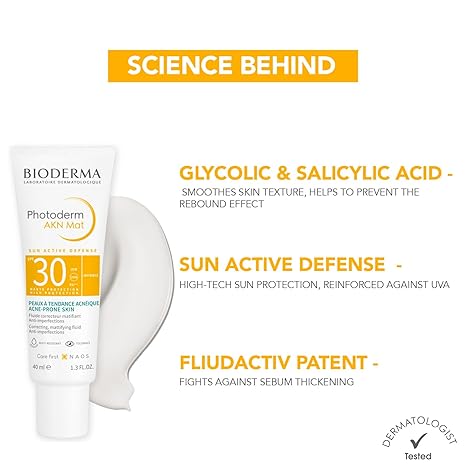 Bioderma Photoderm AKN Mat Sunscreen SPF 30 PA++++ For Acne Prone Skin - 40 ml