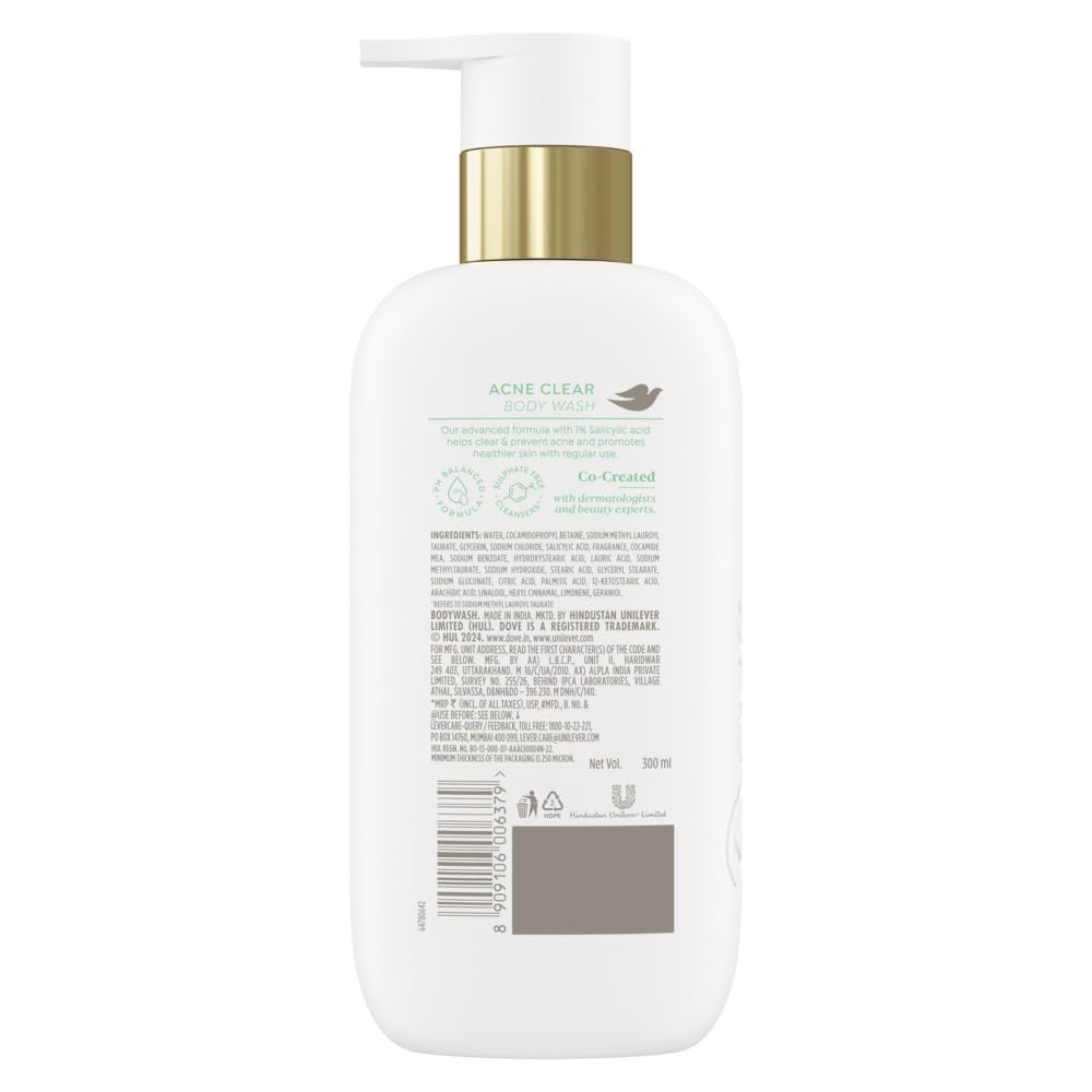 Dove Acne Clear Serum Body Wash with 1% Clearing Serum + Salicylic Acid - 300 ml