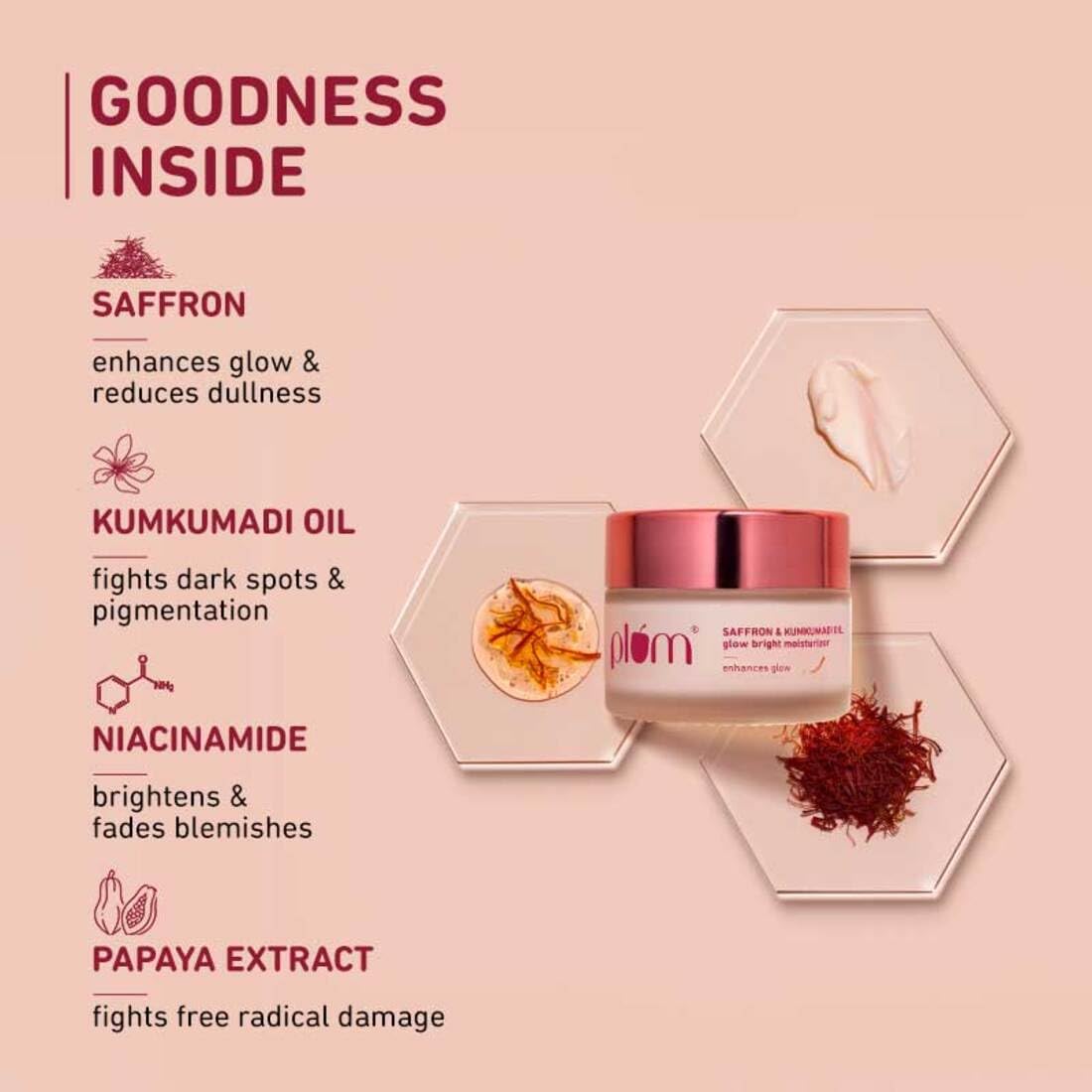 Plum Saffron & Kumkumadi Oil Daily Glow Bright Moisturizing Cream - 50 gm - Pack of 1