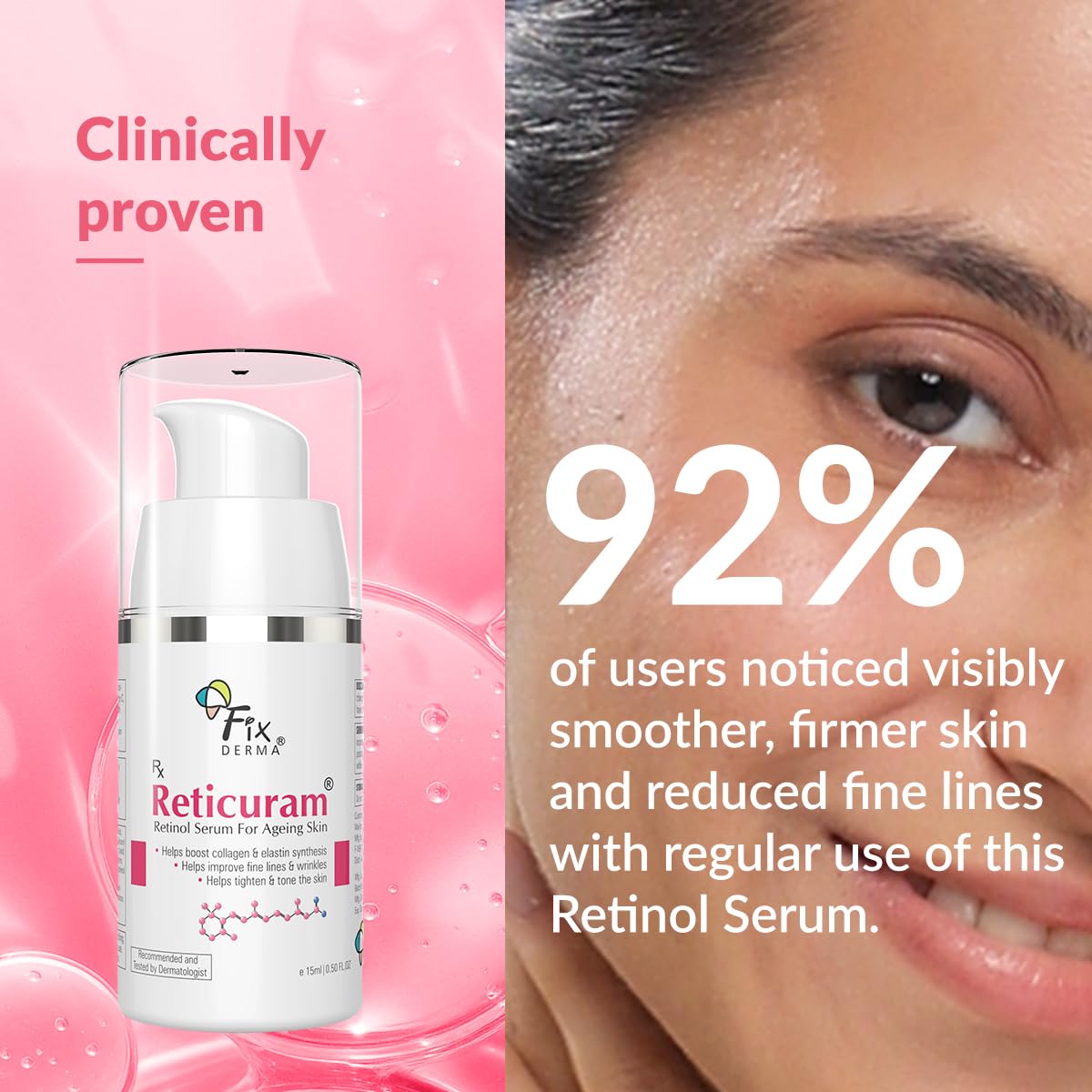 Fixderma 0.05% Pure Retinol Reticuram Face Serum For Anti Aging Skin - 15 ml