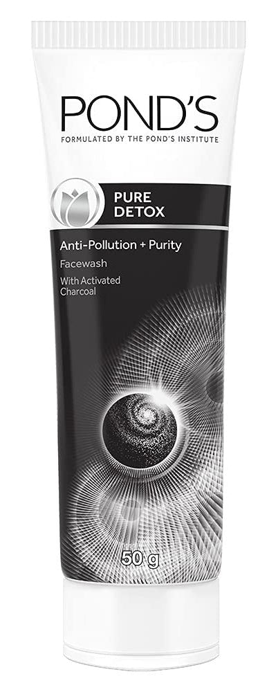 POND'S Face Cleanser - Pure Detox, Facial Foam, Activated Charcoal Face Wash with Skin-Brightening Niacinamide, Moringa Extract, and Green Tea for Deep Cleansing, Glowing Skin