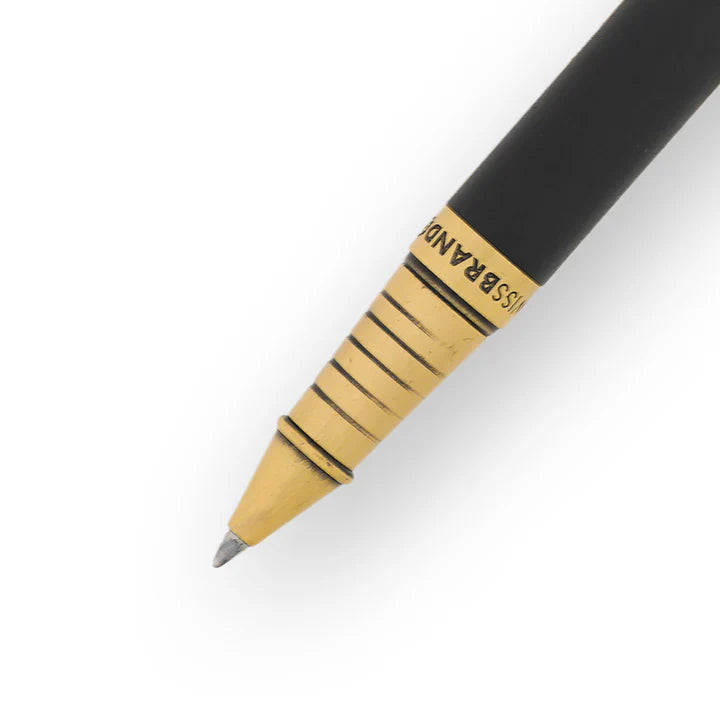 SWISSBRAND Eternia 2510 Matte black gold Rollerball Pen with black gem embedded in the gold trim