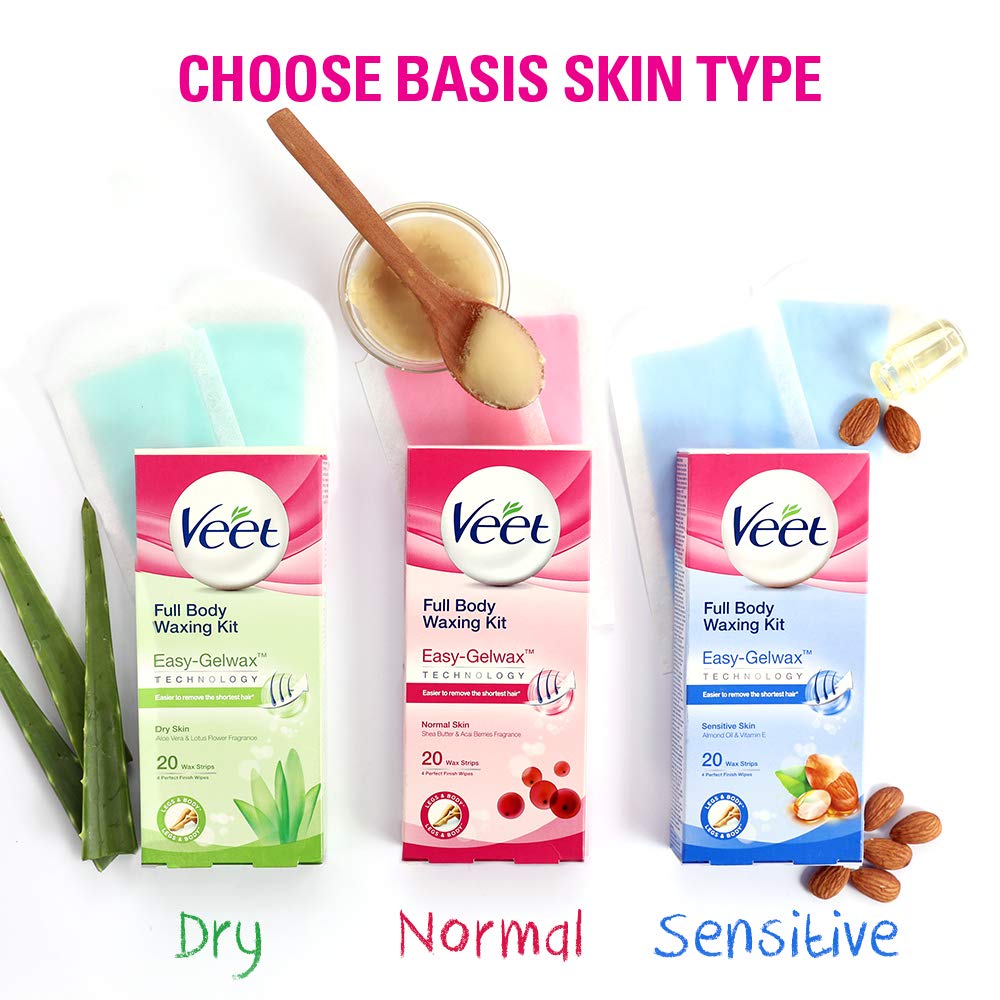 Veet Full Body Waxing Kit - Normal Skin (20 strips) for women, pack of 1, 80 gm