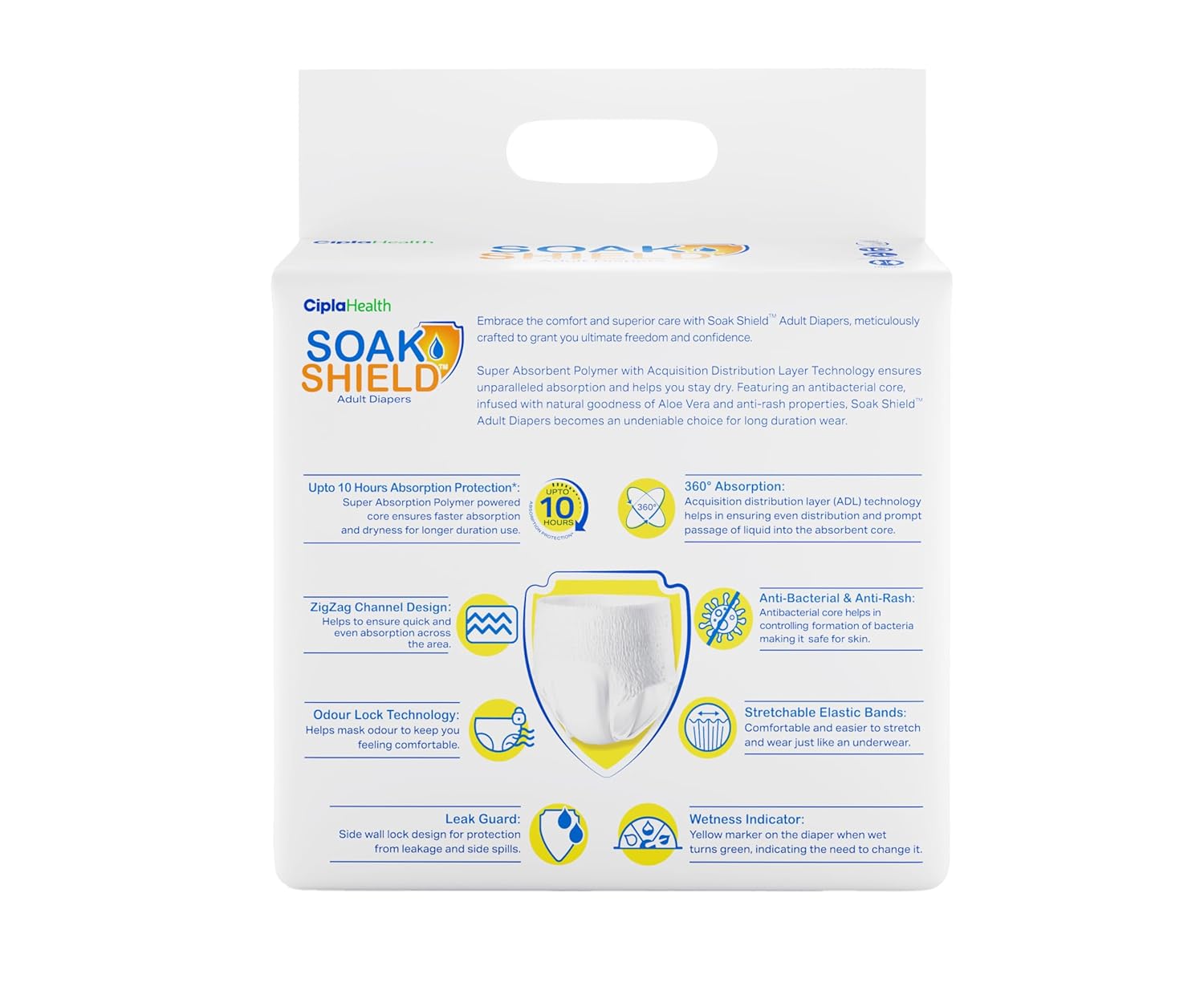 Cipla Soak Shield Premium Adult Diaper - Pant Style | Extra Large (XL) - 10 PCS