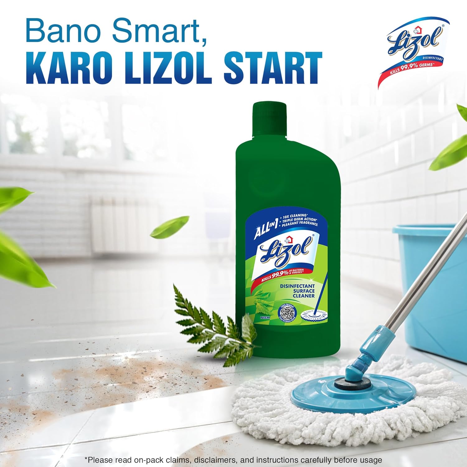 Lizol Disinfectant Surface & Floor Cleaner Liquid, Neem - 500 ml