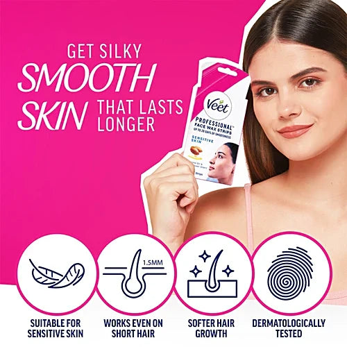 Veet Face Wax Strips For Women For Sensitive Skin, 4 pcs